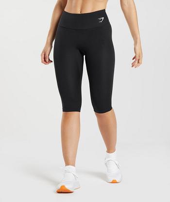 Legginsy Damskie Gymshark Treningowe Cropped Czarne | PL 2334OKI